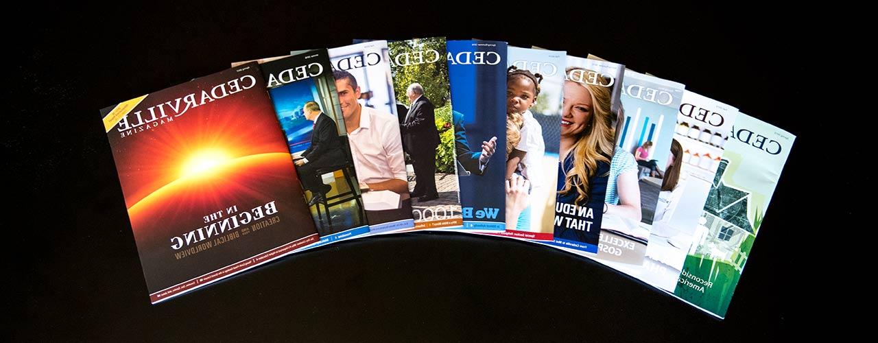 Cedarville magazines lay fanned out on a table